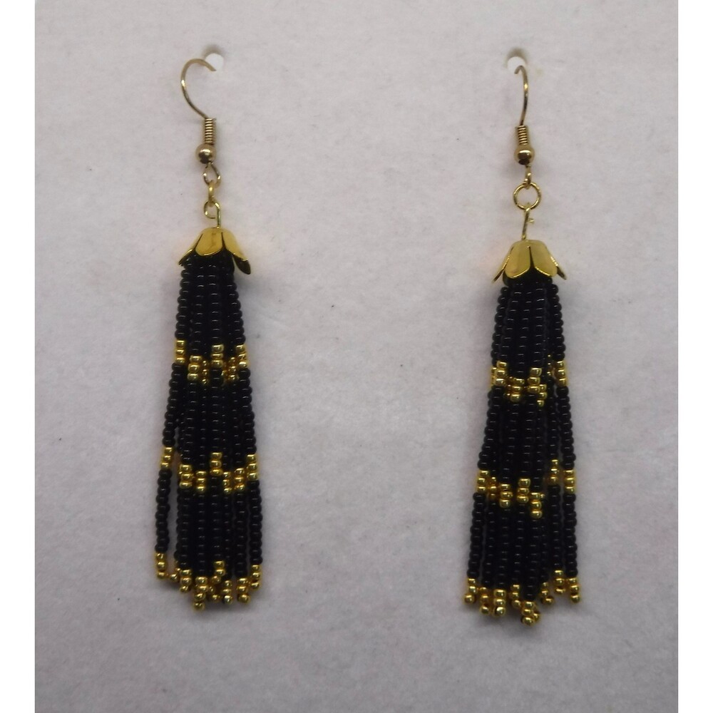Earrings Beaded Gold & Black - Picture 1 of 3